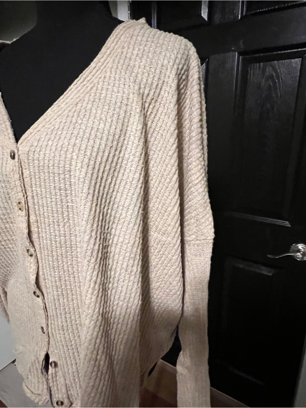 Urban Outfitters Cream Ribbed Button-Front V-Neck Top - Picture 4 of 5